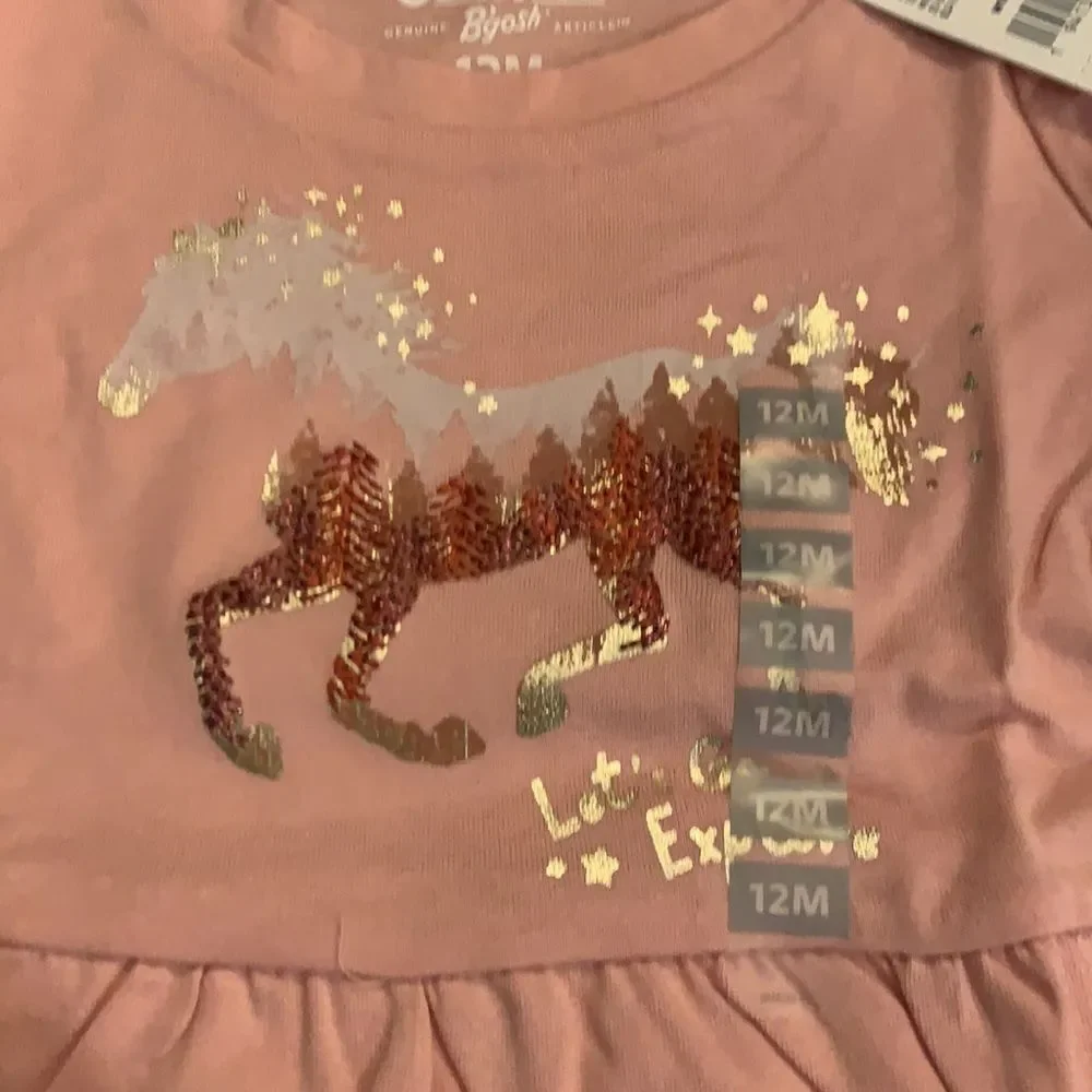 OshKosh Pink Ruffle Horse Let's‎ Explore Long Sleeve Top Shirt 12 Months New